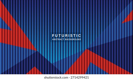 Fondo geométrico Abstractas futurista dinámico. Esquema de color azul y rojo intenso con líneas corrugadas de Vertical y Formas angulares afiladas para temas deportivos, de negocios, de Tecnología o de juegos