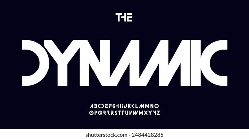 Dynamic futuristic typography font design. Sleek modern minimal letters with cutouts for tech logos, EDM posters, cyberpunk themes, racing sports brands. Contemporary typographic. Vector typeset