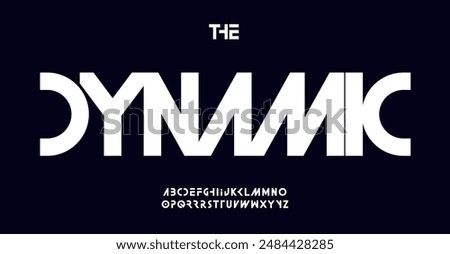 Dynamic futuristic typography font design. Sleek modern minimal letters with cutouts for tech logos, EDM posters, cyberpunk themes, racing sports brands. Contemporary typographic. Vector typeset