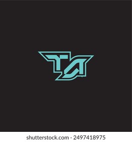 dynamic gaming monogram logo sporty and bold concept TA blue esport letter