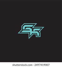 dynamic gaming monogram logo sporty and bold concept SK blue esport letter