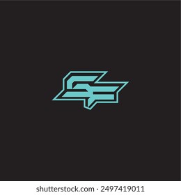 dynamisches Gaming-Monogramm Logo sportlich und fett Konzept SF blau esport Brief