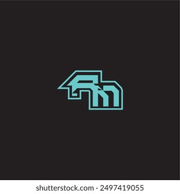logo de monograma de juego dinámico, concepto deportivo y audaz RM carta de exportación azul