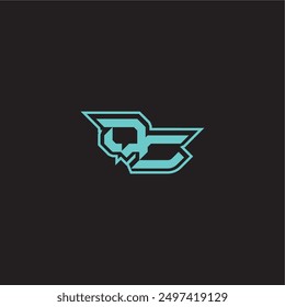 dynamic gaming monogram logo sporty and bold concept QC blue esport letter