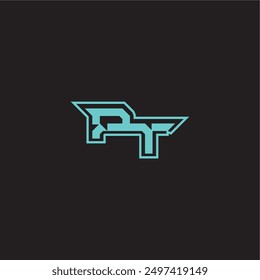 dynamisches Gaming-Monogramm Logo sportlich und fett Konzept PT blau esport Buchstabe