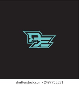 juego dinámico monograma logo deportivo y audaz concepto PE carta de exportación azul