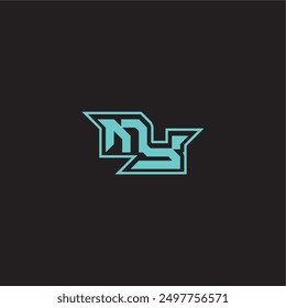 dynamic gaming monogram logo sporty and bold concept MY blue esport letter
