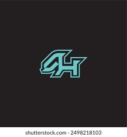 dynamisches Gaming-Monogramm Logo sportlich und fett Konzept AH blau esport Buchstabe