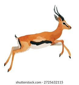 Dynamische Gazelle-Illustration erfasst Mitte Sprung, zeigt Geschwindigkeit und Anmut. Perfektes Design für Natur, Safari oder Kinderprojekte.