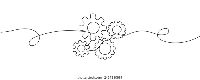 Dynamic gears one continuous editable line. Circular moving gears. Concepts of business collaboration, teamwork. Single line vector illustration