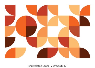 A dynamic geometric artwork composed of interlocking quarter-circle patterns in warm earthy tones. The abstract design creates a sense of movement, rhythm, and visual harmony.