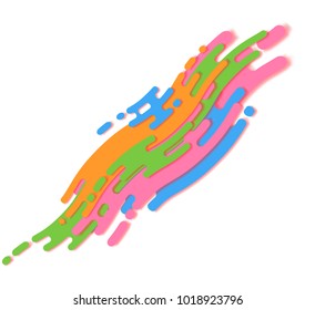 Dynamic Geometric Background with Colorful Waves Lines. Moving Abstract Objects in Retro Style. Bright Futuristic Background for Poster, Banner, Card. Vector Memphis  Pattern. Motion Illustration.