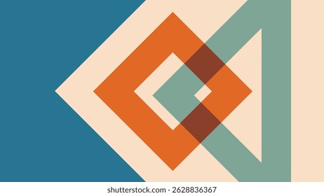 Dynamic geometric composition featuring nested diamond shapes with warm tones and bold overlaps, set against a minimalist background.