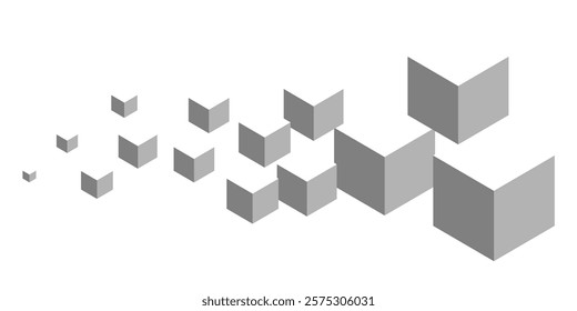Dynamic Geometric Cube Background Illustration, Minimalistic 3D Abstract Design with White Gradient, Perfect for Modern Digital Themes, Presentations, and Creative Visual Projects