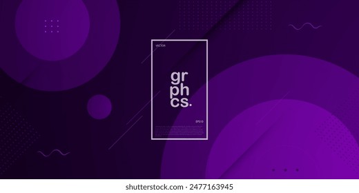 Dynamic geometric dark purple abstract background. Purple elements with circle gradient pattern. Modern shapes composition. Eps10 vector