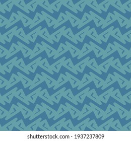 Dynamic geometric decorative pattern with stylized water waves. Simple ornament, in shades of blue, made using two positions of a triangle.