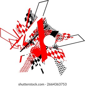 Diseño dinámico y geométrico de Formas rojas, negras y blancas