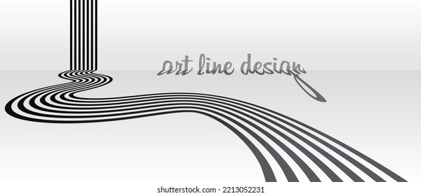 Dynamic geometric lines with perspective. Black parallel and wave stripes background like 3D form. Modern art lines design.