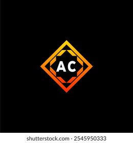 The dynamic geometric logo design features bold letters in an orange and black color scheme, displayed against a dark background