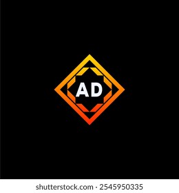 The dynamic geometric logo design features bold letters in an orange and black color scheme, displayed against a dark background