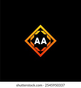 The dynamic geometric logo design features bold letters in an orange and black color scheme, displayed against a dark background