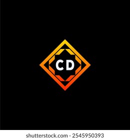 The dynamic geometric logo design features bold letters in an orange and black color scheme, displayed against a dark background