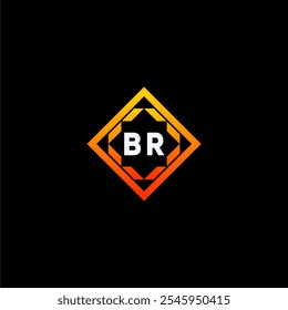 The dynamic geometric logo design features bold letters in an orange and black color scheme, displayed against a dark background