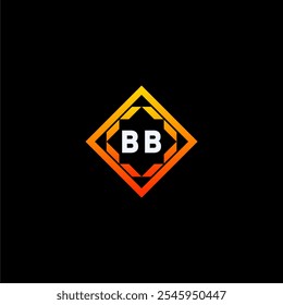 The dynamic geometric logo design features bold letters in an orange and black color scheme, displayed against a dark background