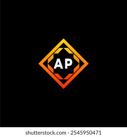 The dynamic geometric logo design features bold letters in an orange and black color scheme, displayed against a dark background