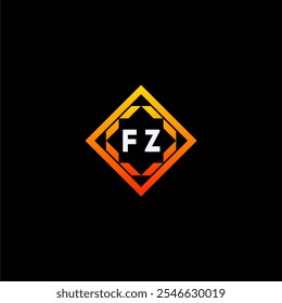 The dynamic geometric logo design features bold letters in an orange and black color scheme, displayed against a dark background
