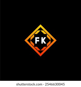 The dynamic geometric logo design features bold letters in an orange and black color scheme, displayed against a dark background