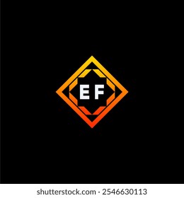 The dynamic geometric logo design features bold letters in an orange and black color scheme, displayed against a dark background