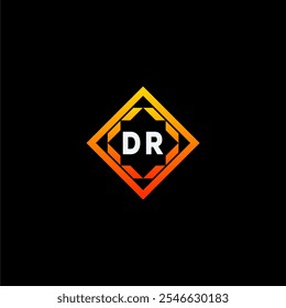 The dynamic geometric logo design features bold letters in an orange and black color scheme, displayed against a dark background