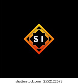 The dynamic geometric logo design features bold letters in an orange and black color scheme, displayed against a dark background
