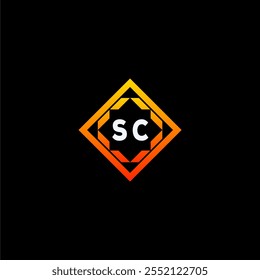 The dynamic geometric logo design features bold letters in an orange and black color scheme, displayed against a dark background