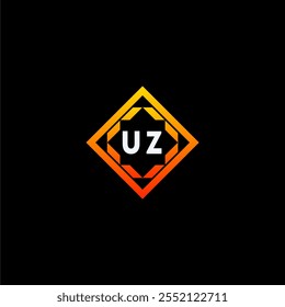 The dynamic geometric logo design features bold letters in an orange and black color scheme, displayed against a dark background