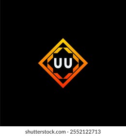 The dynamic geometric logo design features bold letters in an orange and black color scheme, displayed against a dark background