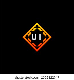 El diseño de logotipo geométrico dinámico presenta letras en negrita en un esquema de color naranja y negro, que se muestra sobre un fondo oscuro