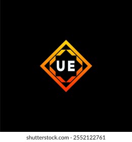 The dynamic geometric logo design features bold letters in an orange and black color scheme, displayed against a dark background