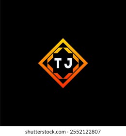 The dynamic geometric logo design features bold letters in an orange and black color scheme, displayed against a dark background