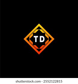 The dynamic geometric logo design features bold letters in an orange and black color scheme, displayed against a dark background