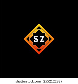 The dynamic geometric logo design features bold letters in an orange and black color scheme, displayed against a dark background