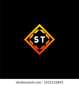 The dynamic geometric logo design features bold letters in an orange and black color scheme, displayed against a dark background