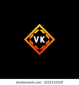 The dynamic geometric logo design features bold letters in an orange and black color scheme, displayed against a dark background