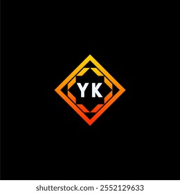 The dynamic geometric logo design features bold letters in an orange and black color scheme, displayed against a dark background