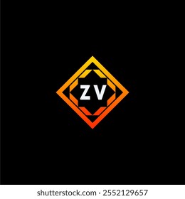 The dynamic geometric logo design features bold letters in an orange and black color scheme, displayed against a dark background