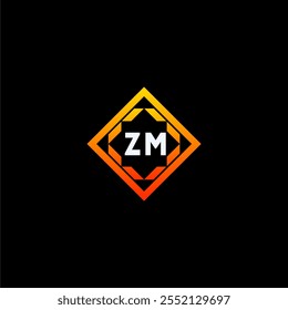 The dynamic geometric logo design features bold letters in an orange and black color scheme, displayed against a dark background