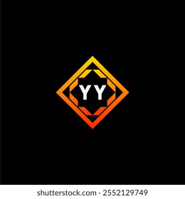 The dynamic geometric logo design features bold letters in an orange and black color scheme, displayed against a dark background