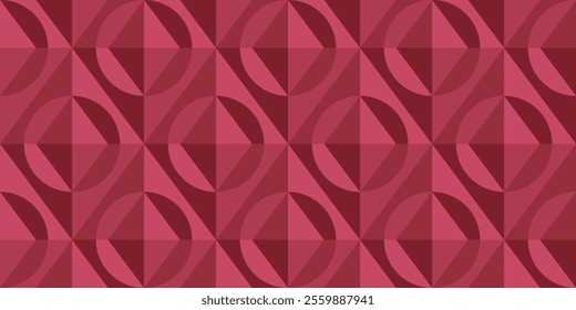 Dynamic geometric pattern with interlocking ovals and diamonds in wine red and pink shades. Ideal for wallpapers, textiles, packaging, web backgrounds, or modern interior design projects.