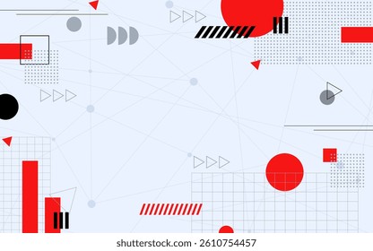 Dynamic geometric pattern in red, black, gray, and white. Ideal vector illustration for branding, web design, and print materials